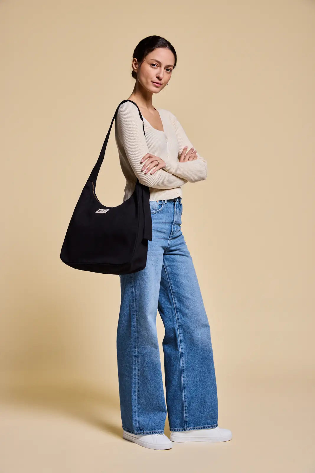 Sac bandoulière en coton biologique | noir "hobo claire - noir"