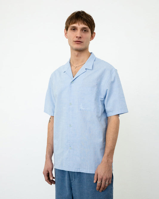 Chemises manches courtes en coton bio | bleu "bowling shirt - dusty blue"