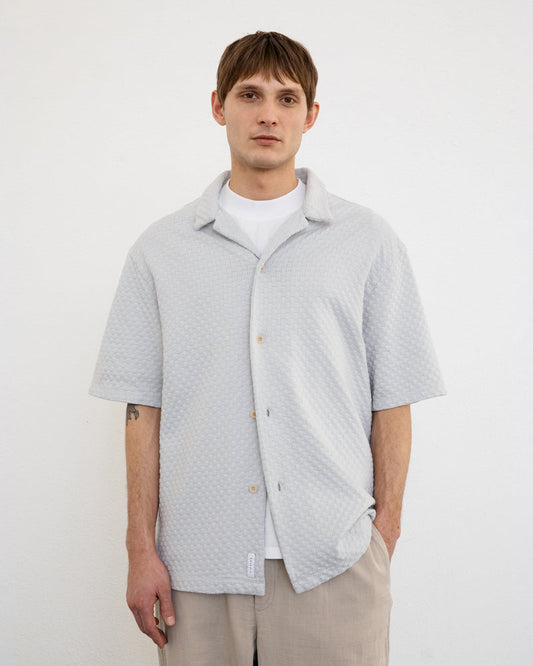Chemise en coton biologique | gris "Knit bowling shirt - moonlight grey"