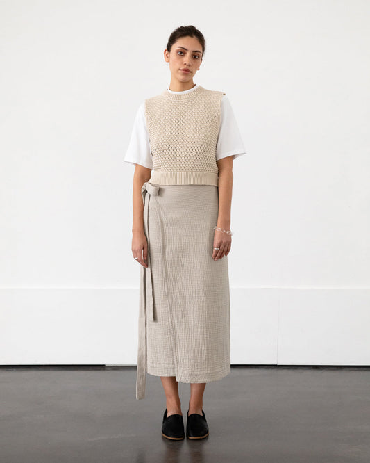 Jupe portefeuille en gaze de coton bio | écru "Wrap skirt - washed sand"