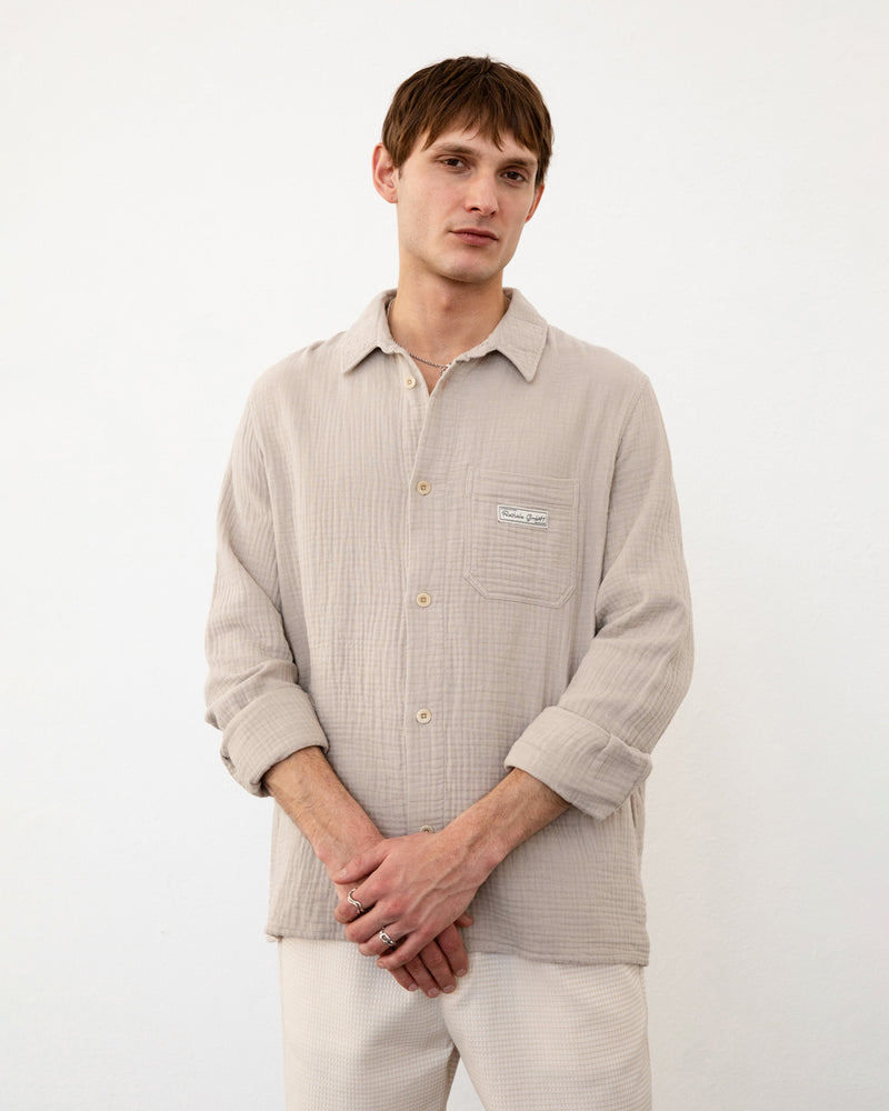 Chemise en coton bio | beige "casual shirt - washed sand"