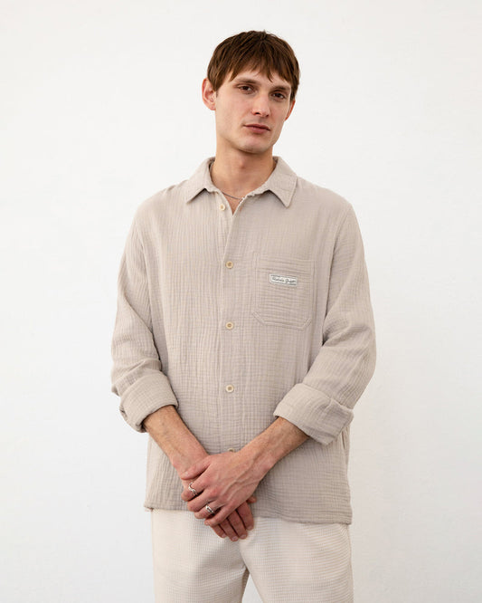 Chemise en coton bio | beige "casual shirt - washed sand"