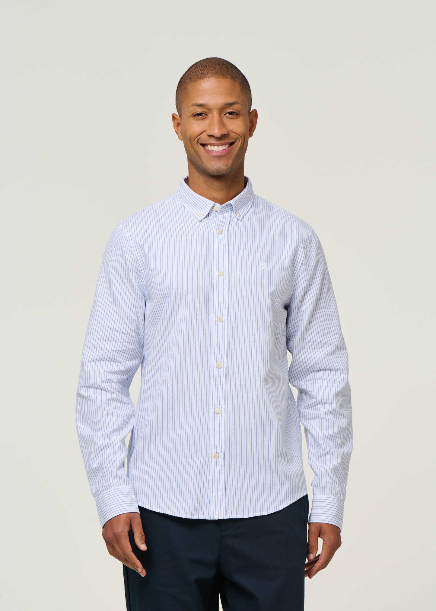 Chemise en coton bio | rayée "quaasa stripes - white-lapis blue"