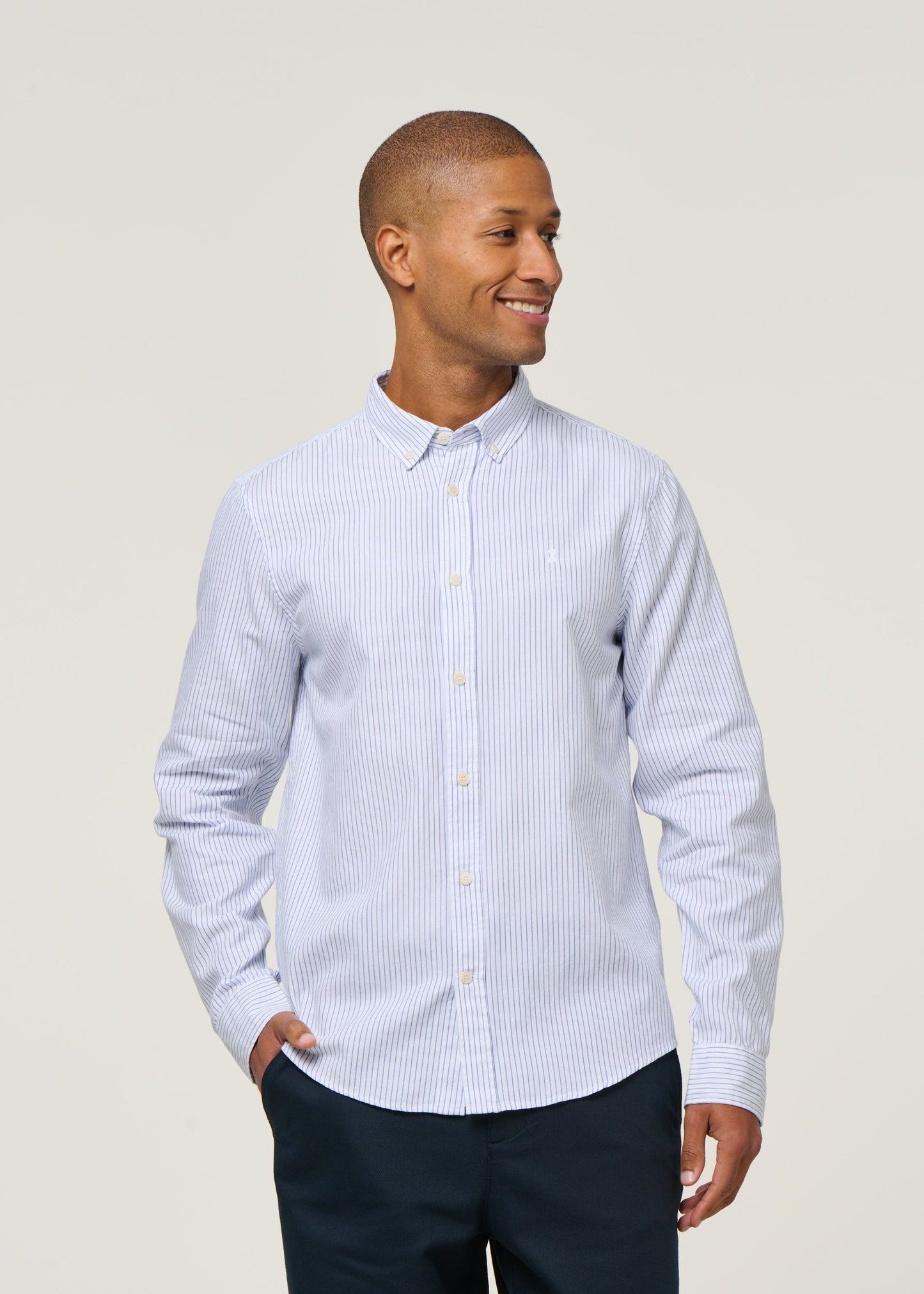 Chemise en coton bio | rayée "quaasa stripes - white-lapis blue"