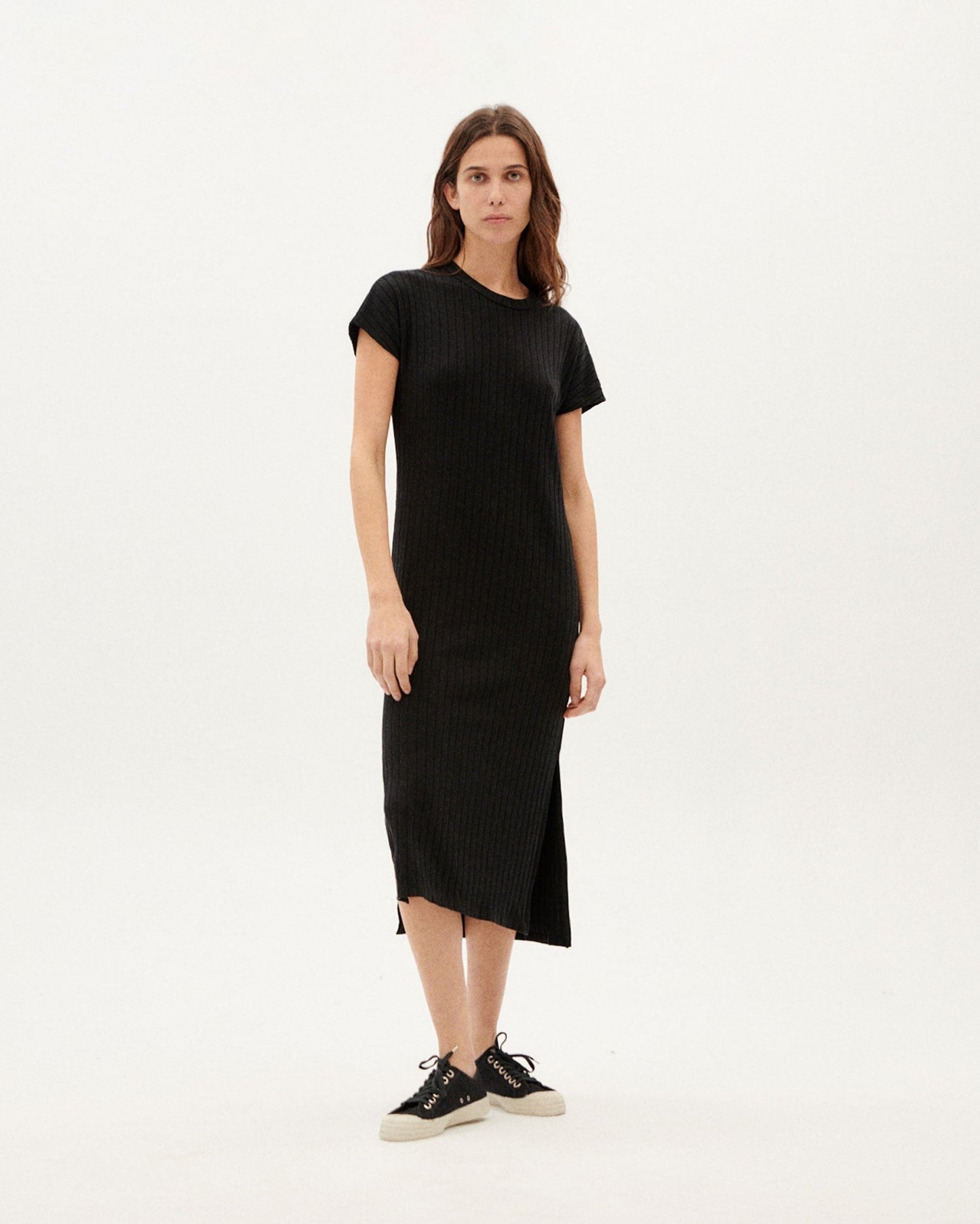 Robe longue côtelée noire en tencel et refibra - black cherry dress