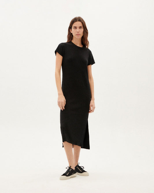 Robe longue côtelée noire en tencel et refibra - black cherry dress