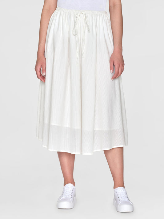 Jupe midi en coton bio | Rayé blanc "stripe structure a-shape mid-length skirt egret"