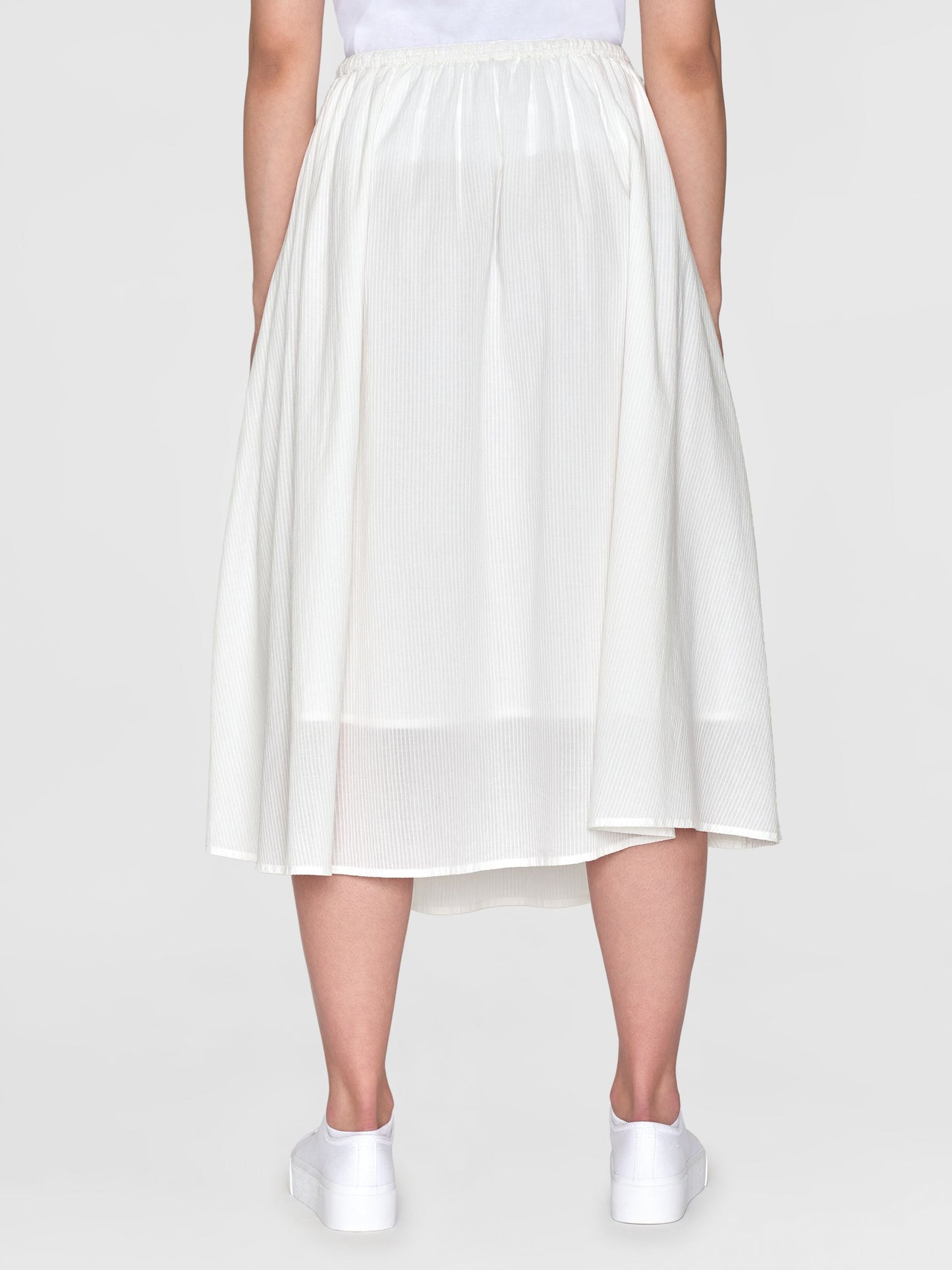 Jupe midi en coton bio | Rayé blanc "stripe structure a-shape mid-length skirt egret"