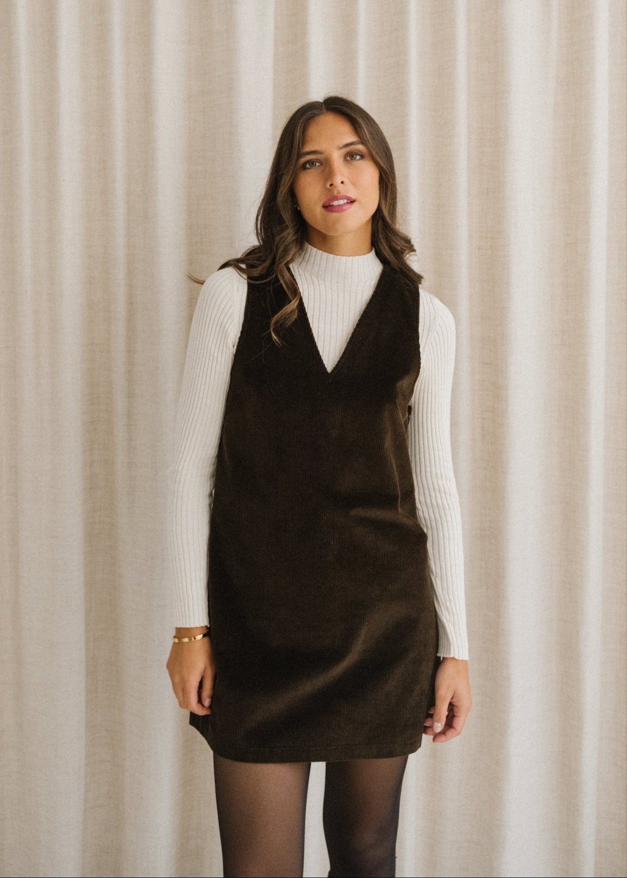 Robe chasuble velours en coton bio | chocolat "olympe"