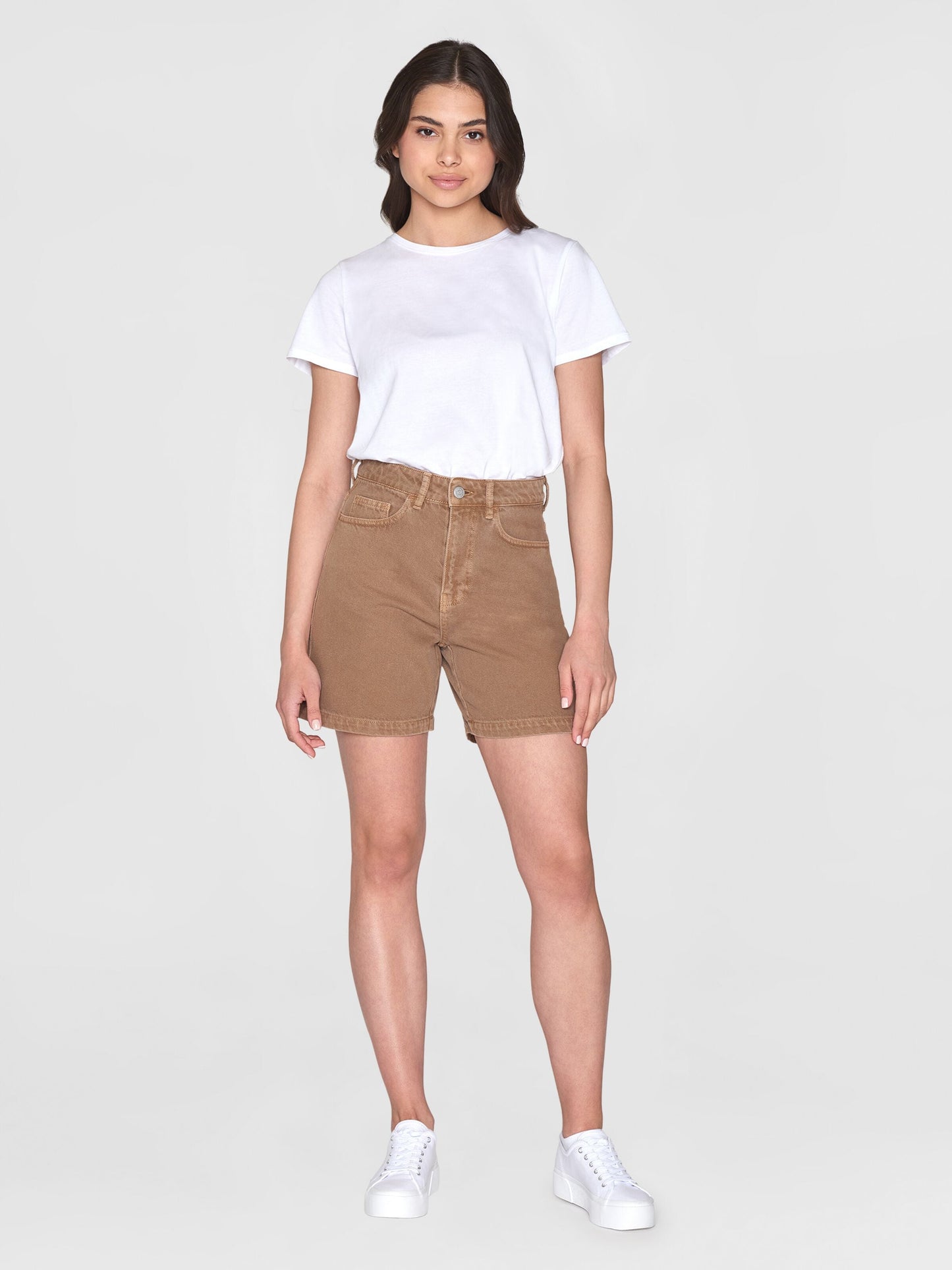 Short en coton bio | Marron "gale straight mid-rise tiramisu"
