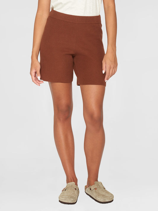 Short en coton bio | Marron "gale mid-rise cotton racking stich shorts tiramisu"
