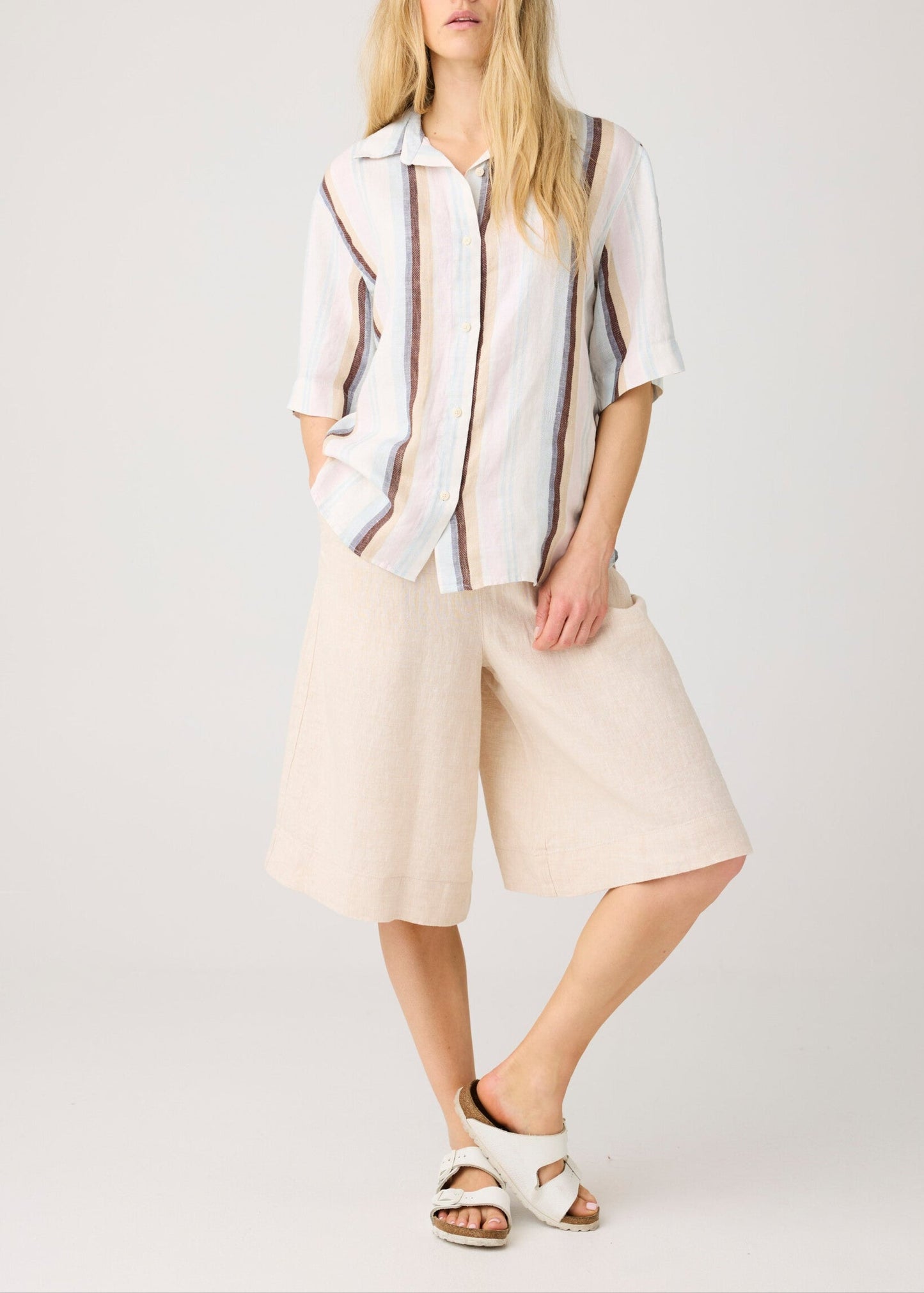 Short maxi ample en lin biologique | beige "eve culotte high-rise wide linen short light feather grays"