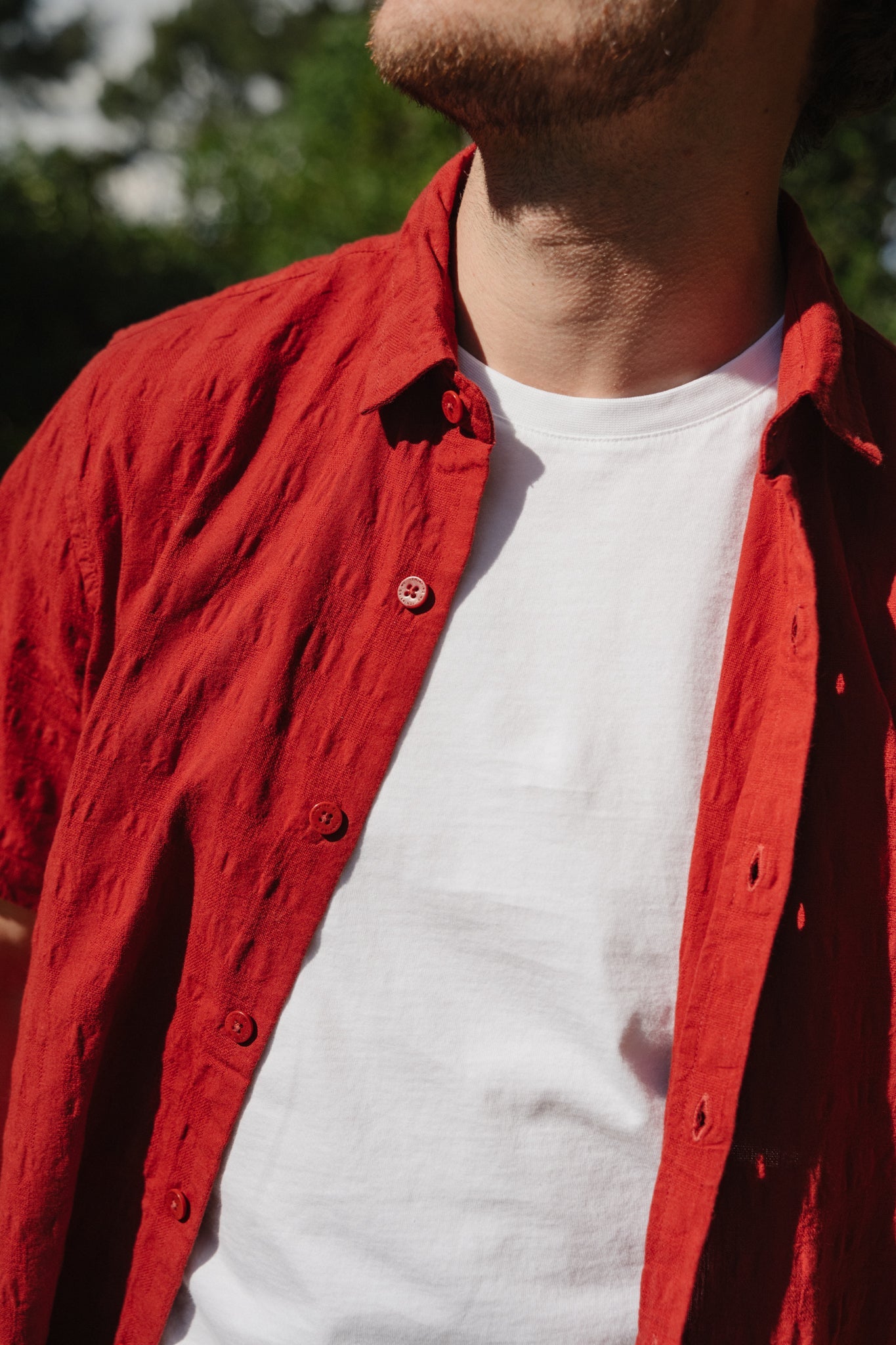 Chemise manches courtes en coton bio | orange "orangered cuadrito tom shirt"