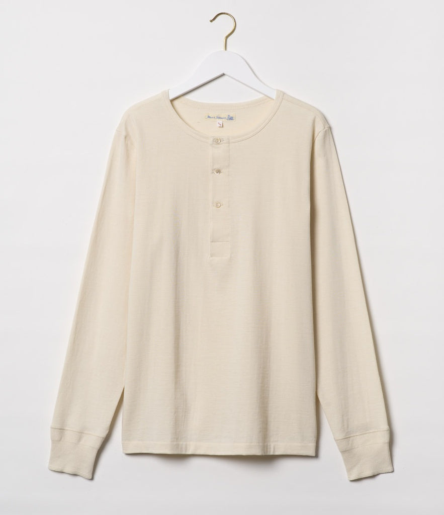 T-shirt manches longues en coton biologique | écru "men’s loopwheeled henley 02 nature""