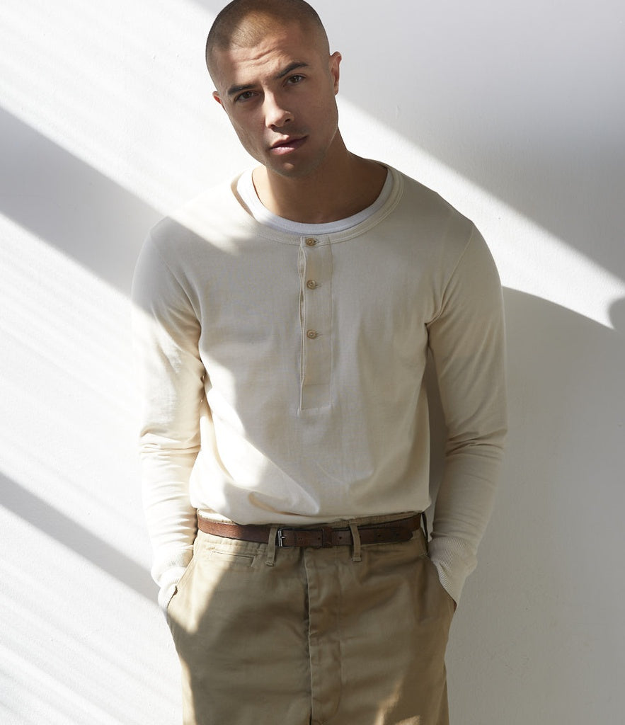 T-shirt manches longues en coton biologique | écru "men’s loopwheeled henley 02 nature""