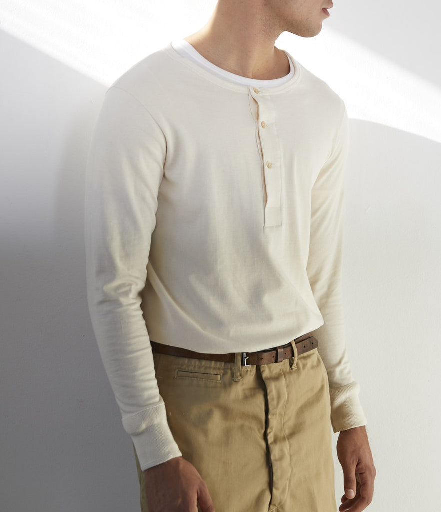 T-shirt manches longues en coton biologique | écru "men’s loopwheeled henley 02 nature""