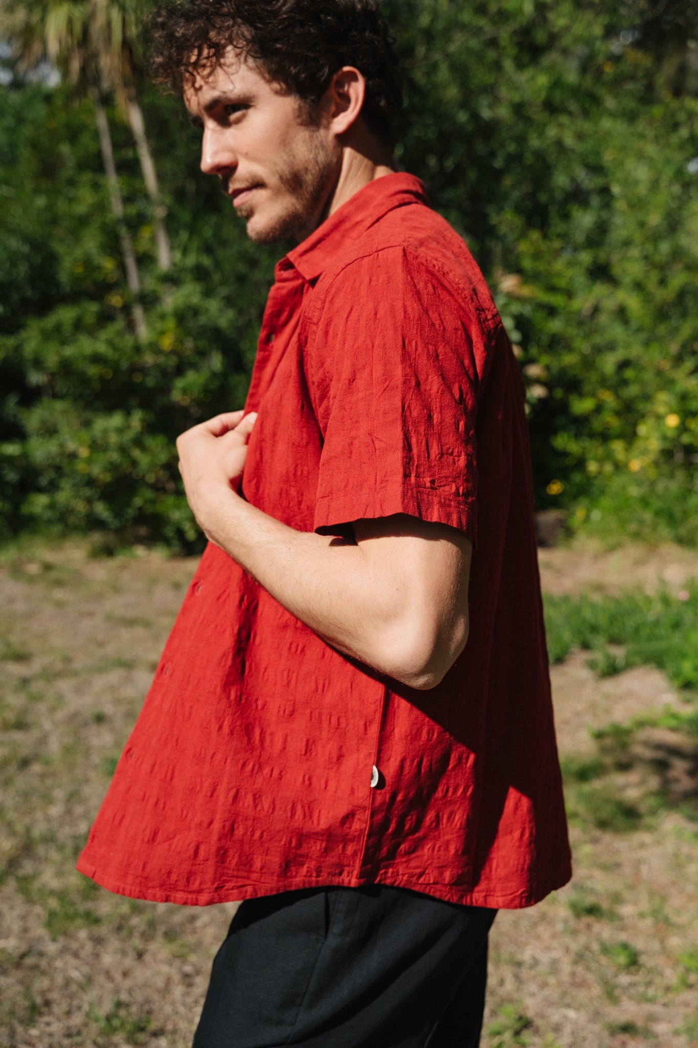 Chemise manches courtes en coton bio | orange "orangered cuadrito tom shirt"