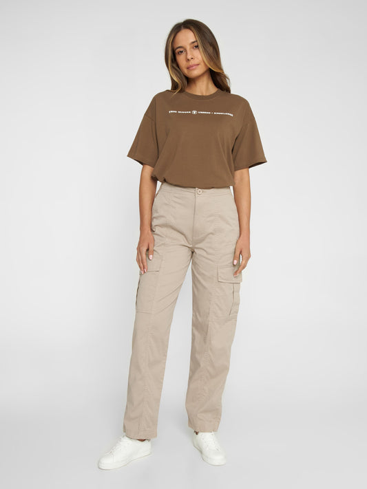 Pantalon cargo beige en coton bio - twill pants light feather gray