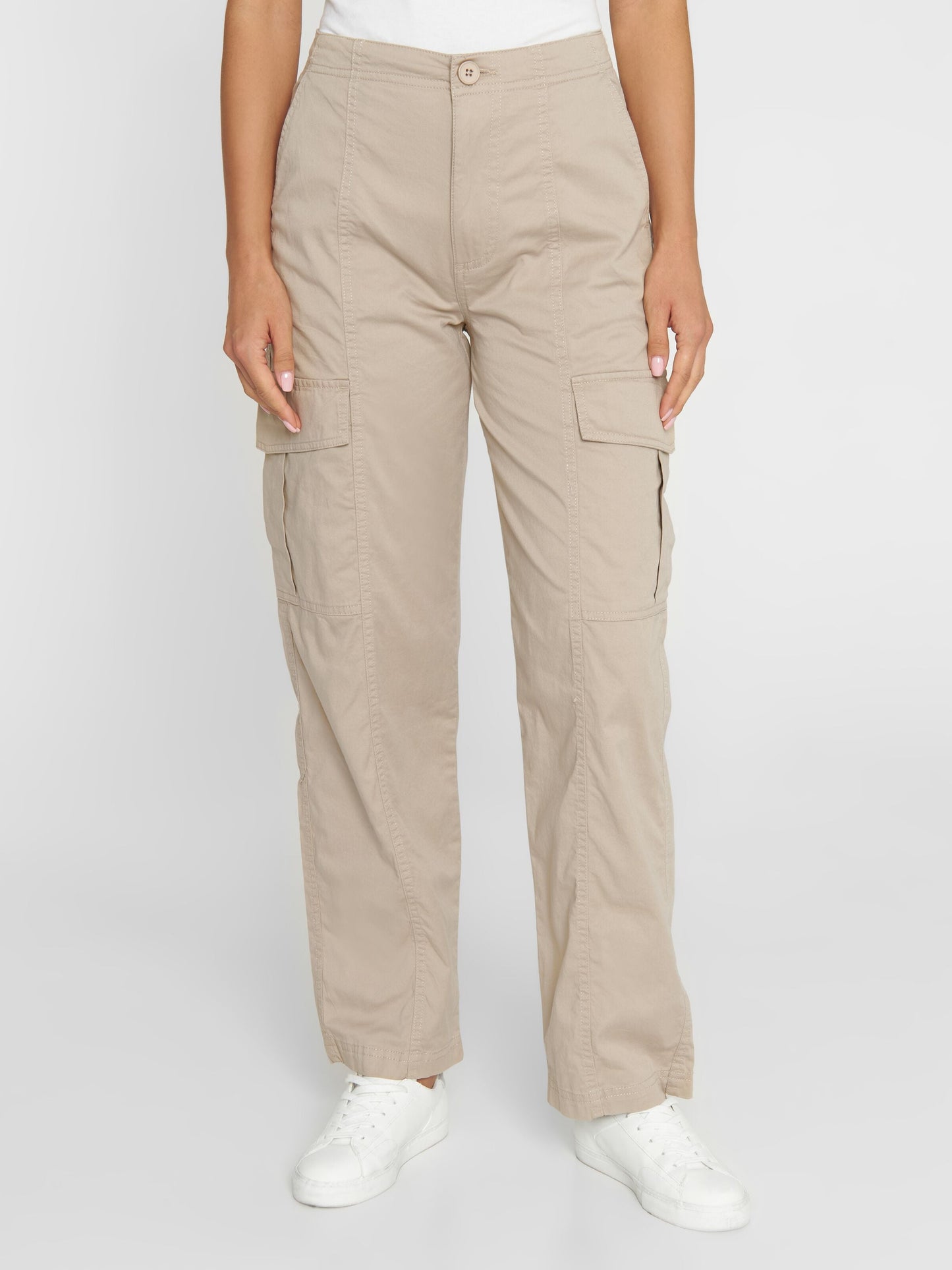 Pantalon cargo beige en coton bio - twill pants light feather gray