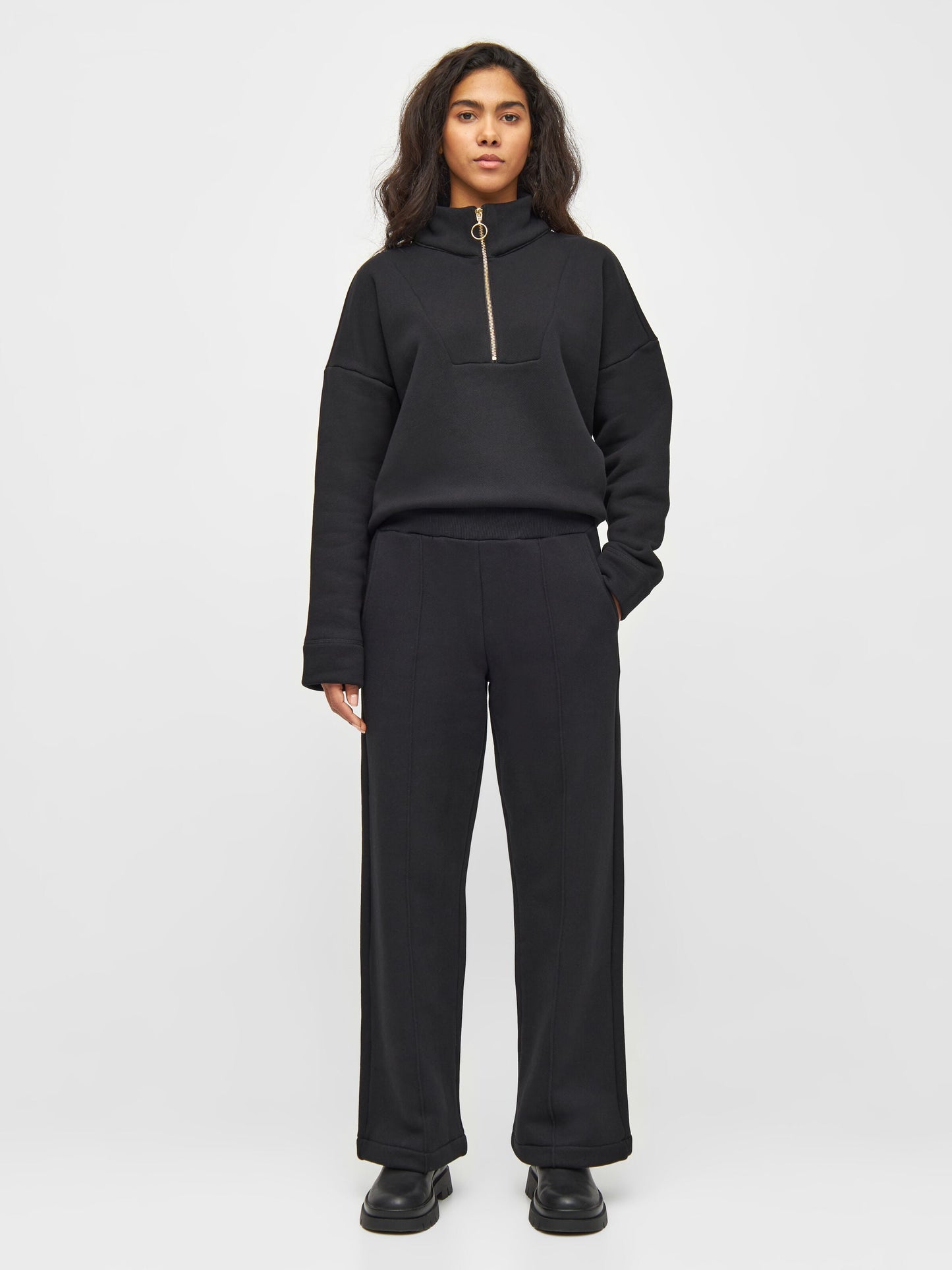 Pantalon jogging en coton bio | noir "posey wide elastic pants black jet"