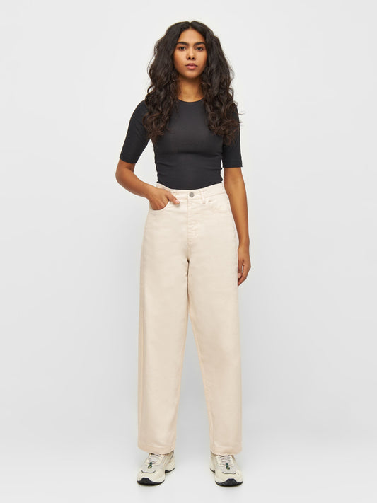 Pantalon en sergé de coton bio | Beige "chloe barrel twill 5-pocket pants buttercream"