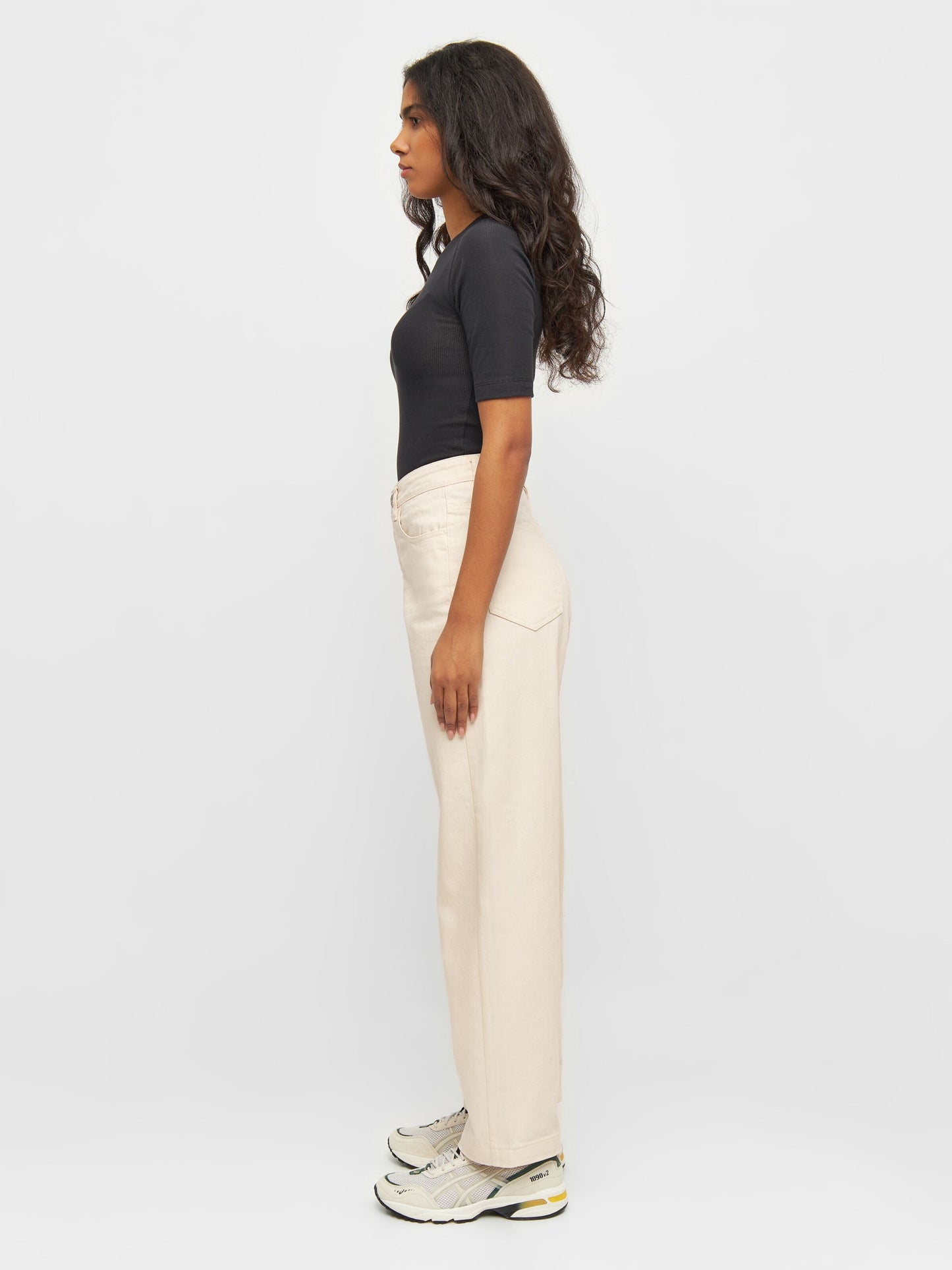 Pantalon en sergé de coton bio | Beige "chloe barrel twill 5-pocket pants buttercream"