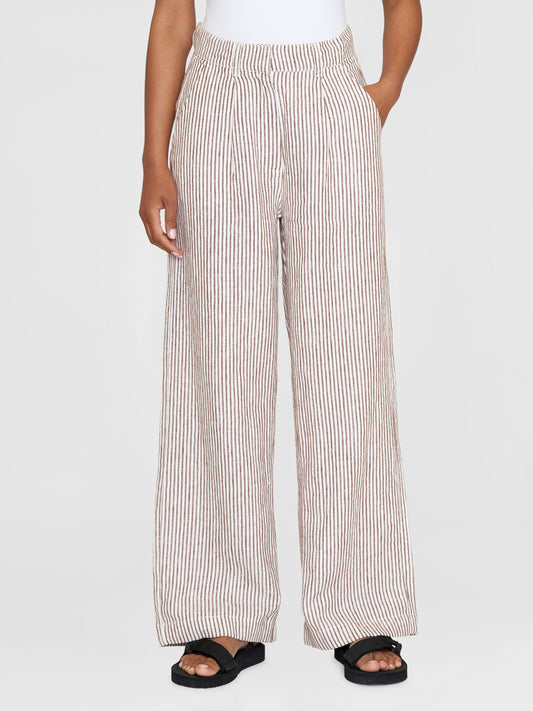Pantalon ample en lin bio | Rayé marron "posey wide mid-rise striped linen brown stripe"