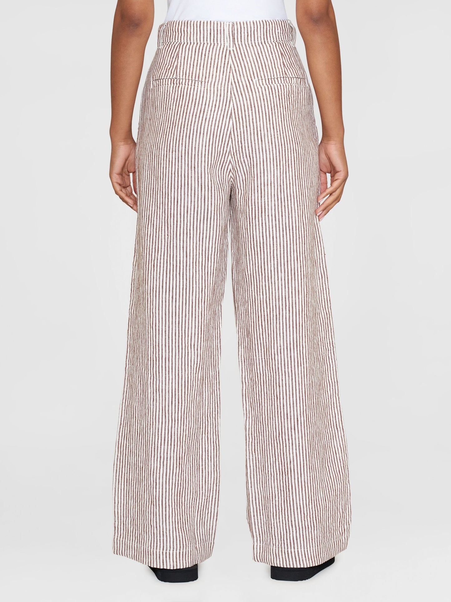 Pantalon ample en lin bio | Rayé marron "posey wide mid-rise striped linen brown stripe"