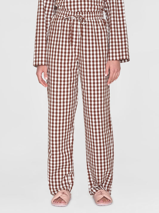Pantalon ample en coton bio | Carreaux marron "chloe barrel seersucker brown check"