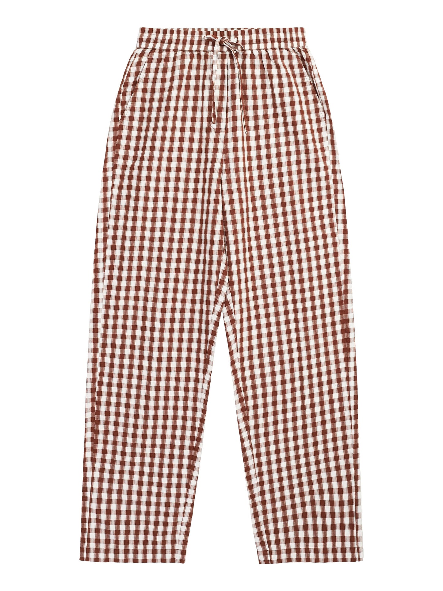 Pantalon ample en coton bio | Carreaux marron "chloe barrel seersucker brown check"