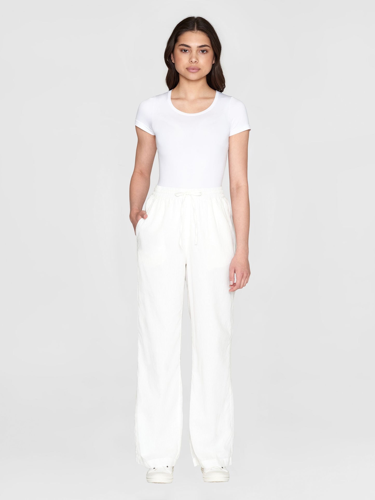 Pantalon ample en coton bio | Rayé blanc "posey wide mid-rise stripe structure egret"
