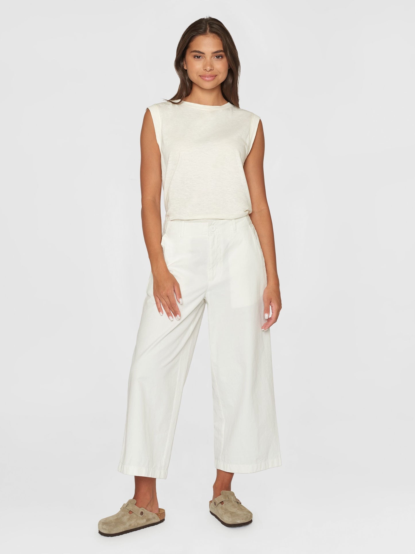 Pantalon ample en coton bio | Blanc "posey mid-rise wide slub yarn egret"