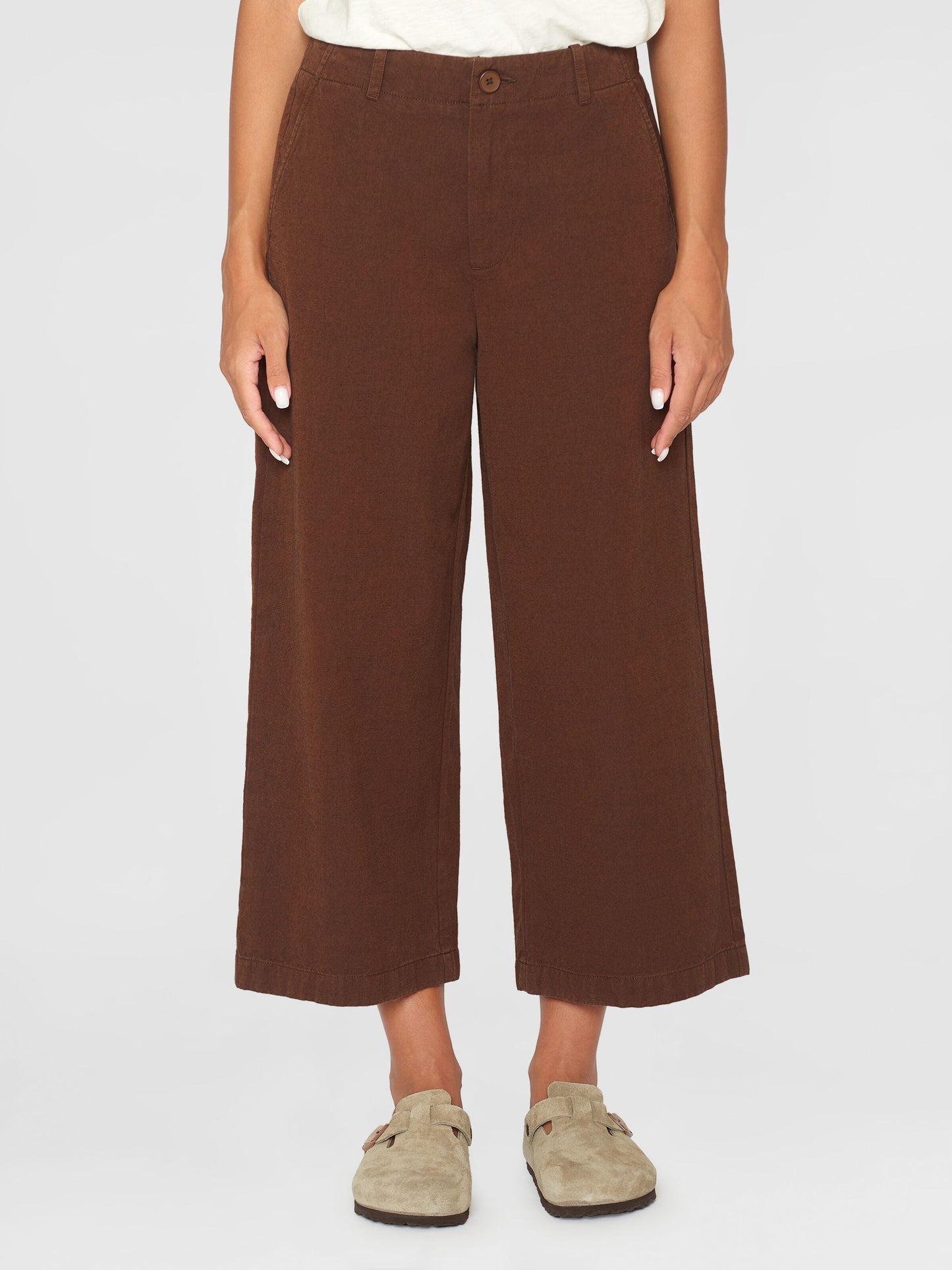 Pantalon ample en coton bio | Marron "posey mid-rise wide slub yarn cropped tiramisu"