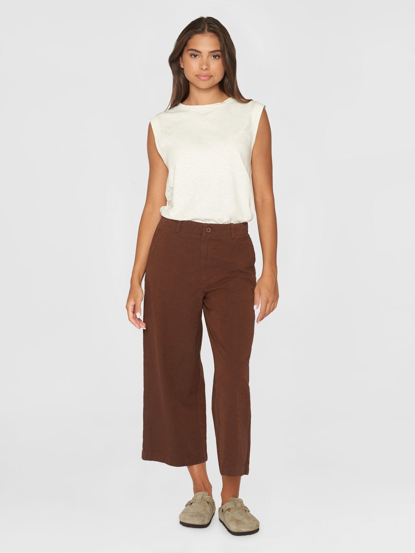 Pantalon ample en coton bio | Marron "posey mid-rise wide slub yarn cropped tiramisu"