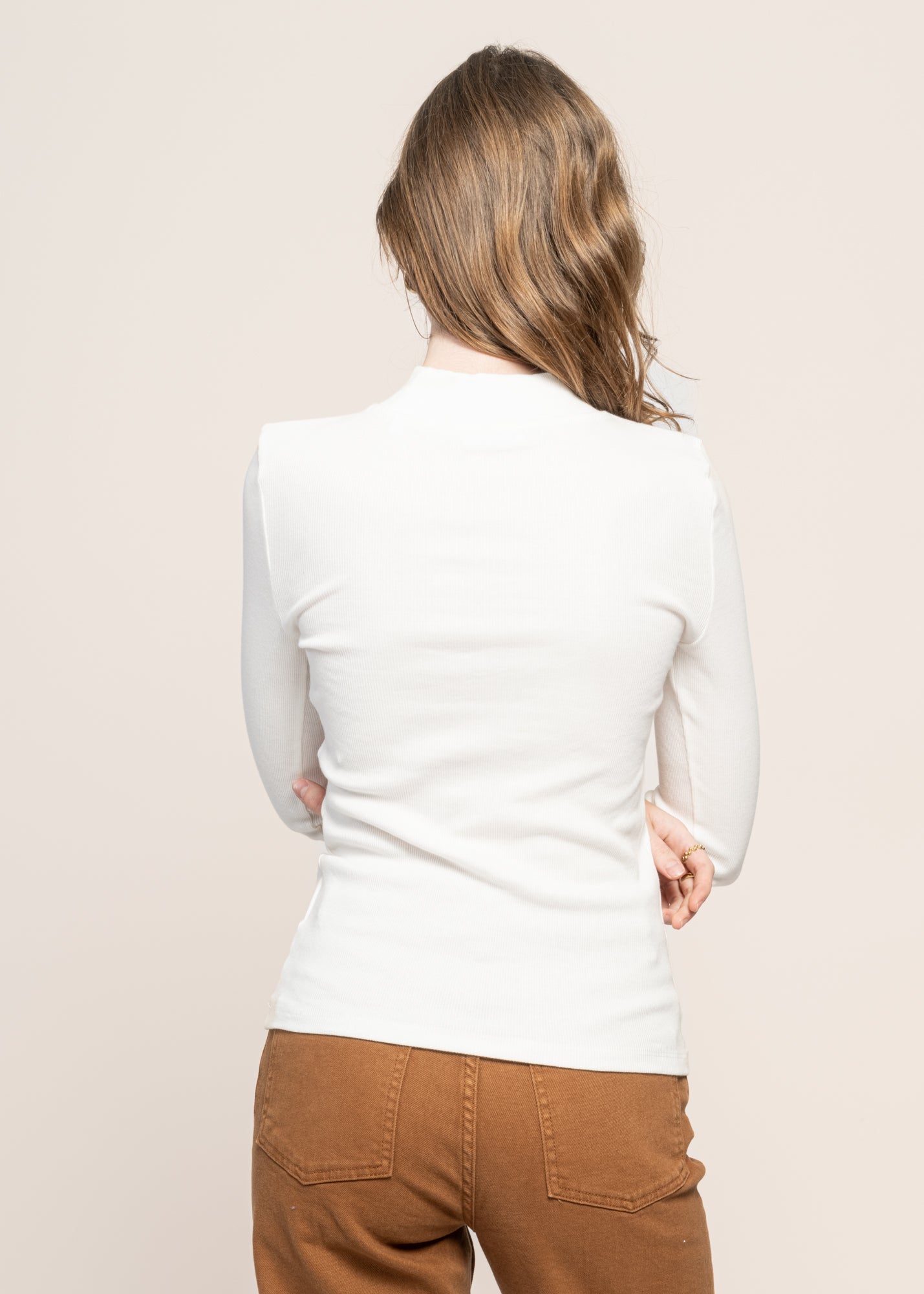 T-shirt manches longues en coton bio | Blanc "rib high neck long sleeved star white"