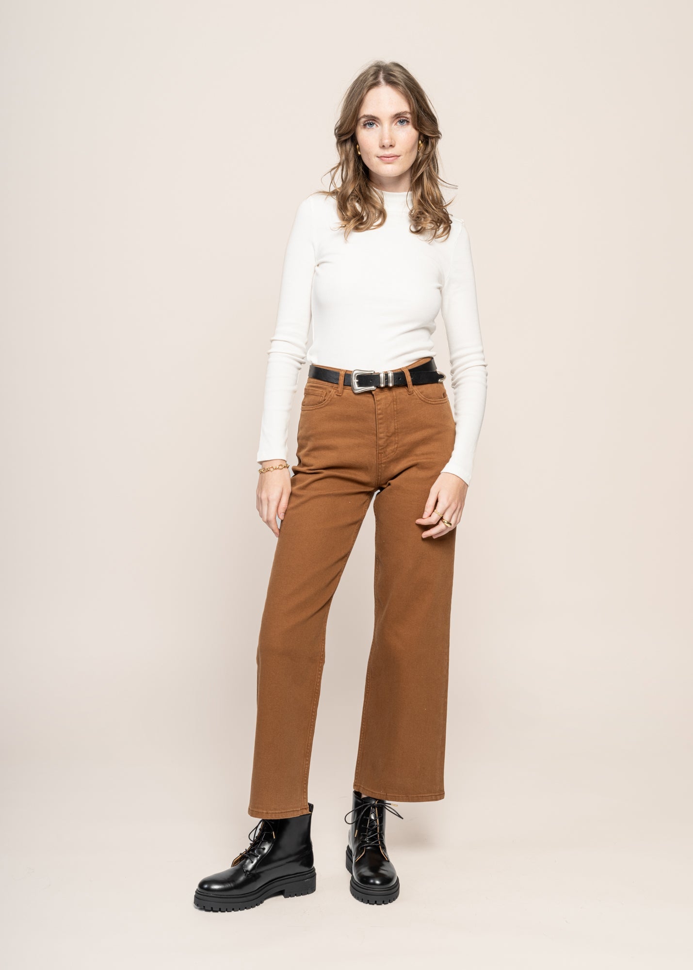 T-shirt manches longues en coton bio | Blanc "rib high neck long sleeved star white"