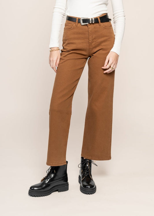 Pantalon droit en coton bio | marron "gale straight twill 5-pocket pants dachshund"