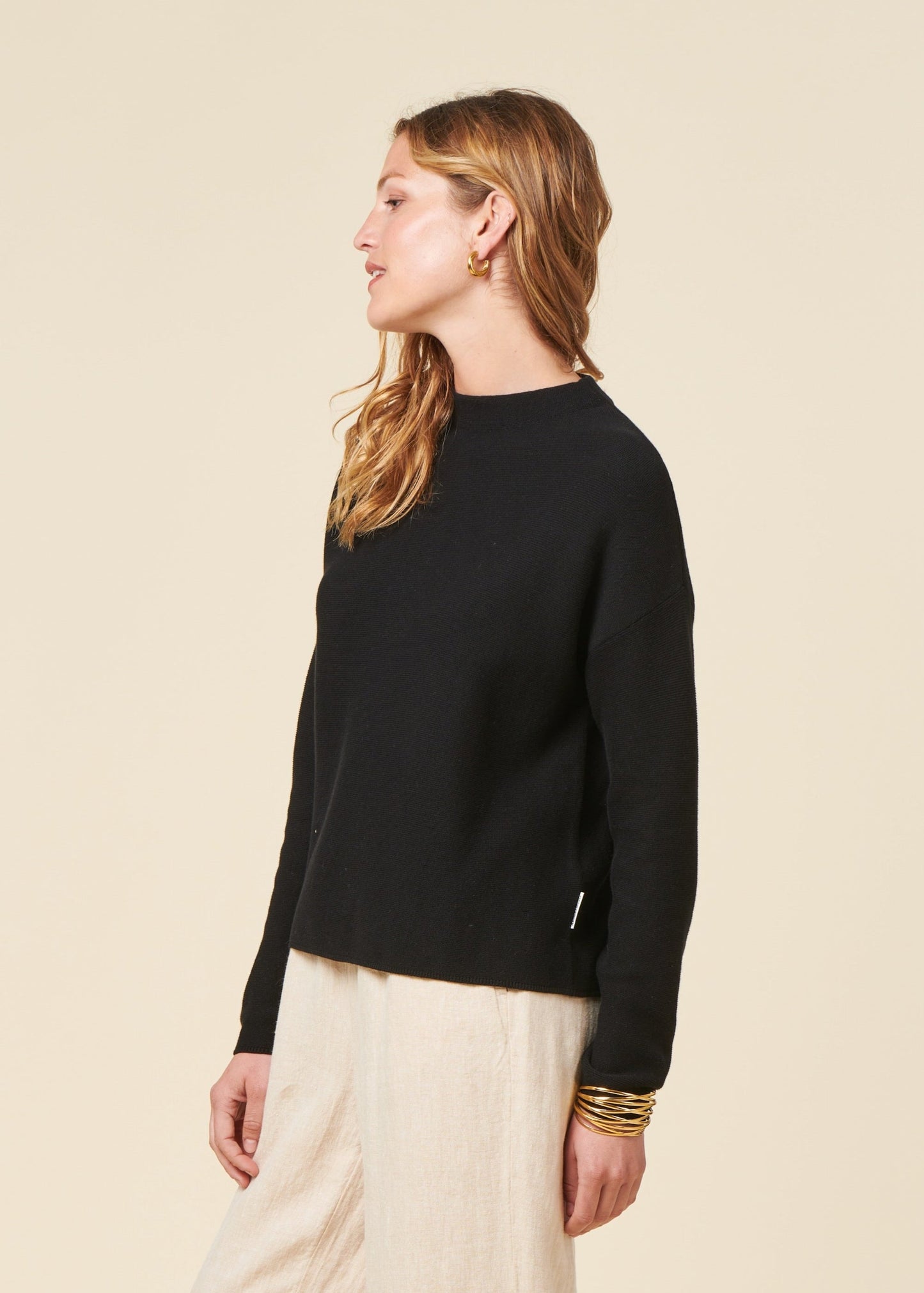 Pull ample en coton bio | Noir "merinaa links links black"
