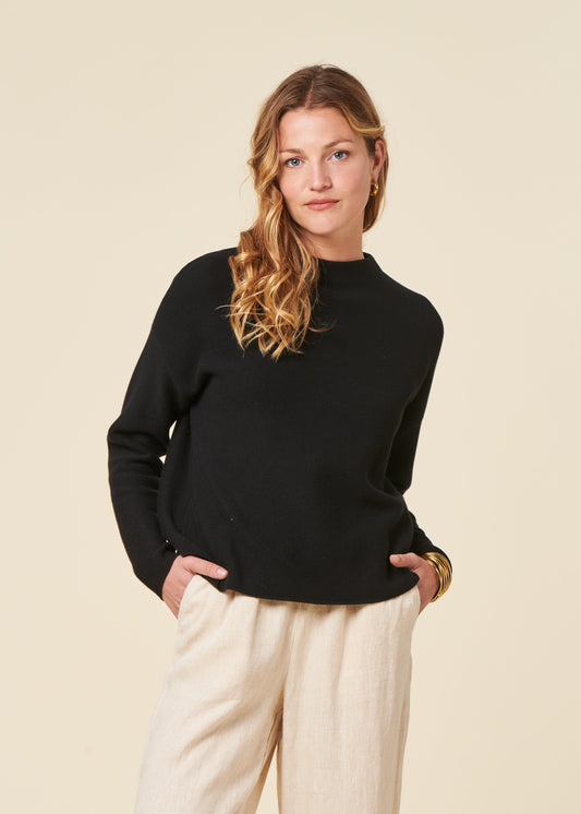 Pull ample en coton bio | Noir "merinaa links links black"