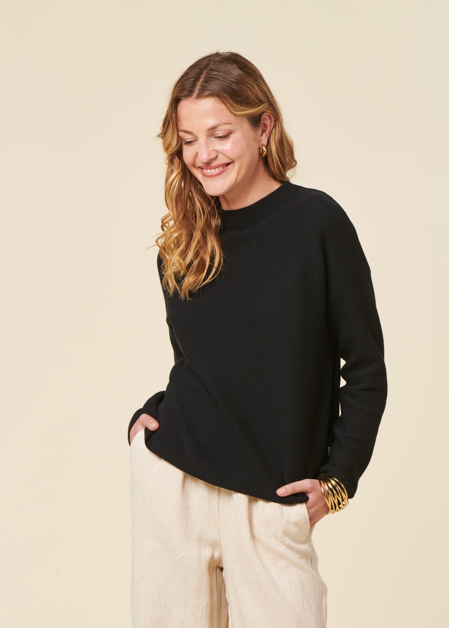 Pull ample en coton bio | Noir "merinaa links links black"
