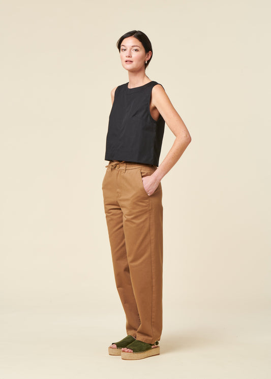 Pantalon ballon en coton biologique | gris "chloe barrel mid-rise twill chino tuffet"