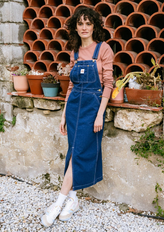 Robe salopette en jean en coton bio et recyclé | Bleu "inger ud dungarees dress blue"