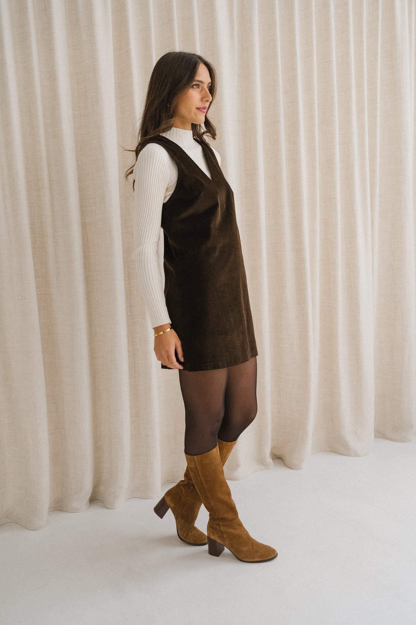 Robe chasuble velours en coton bio | chocolat "olympe"
