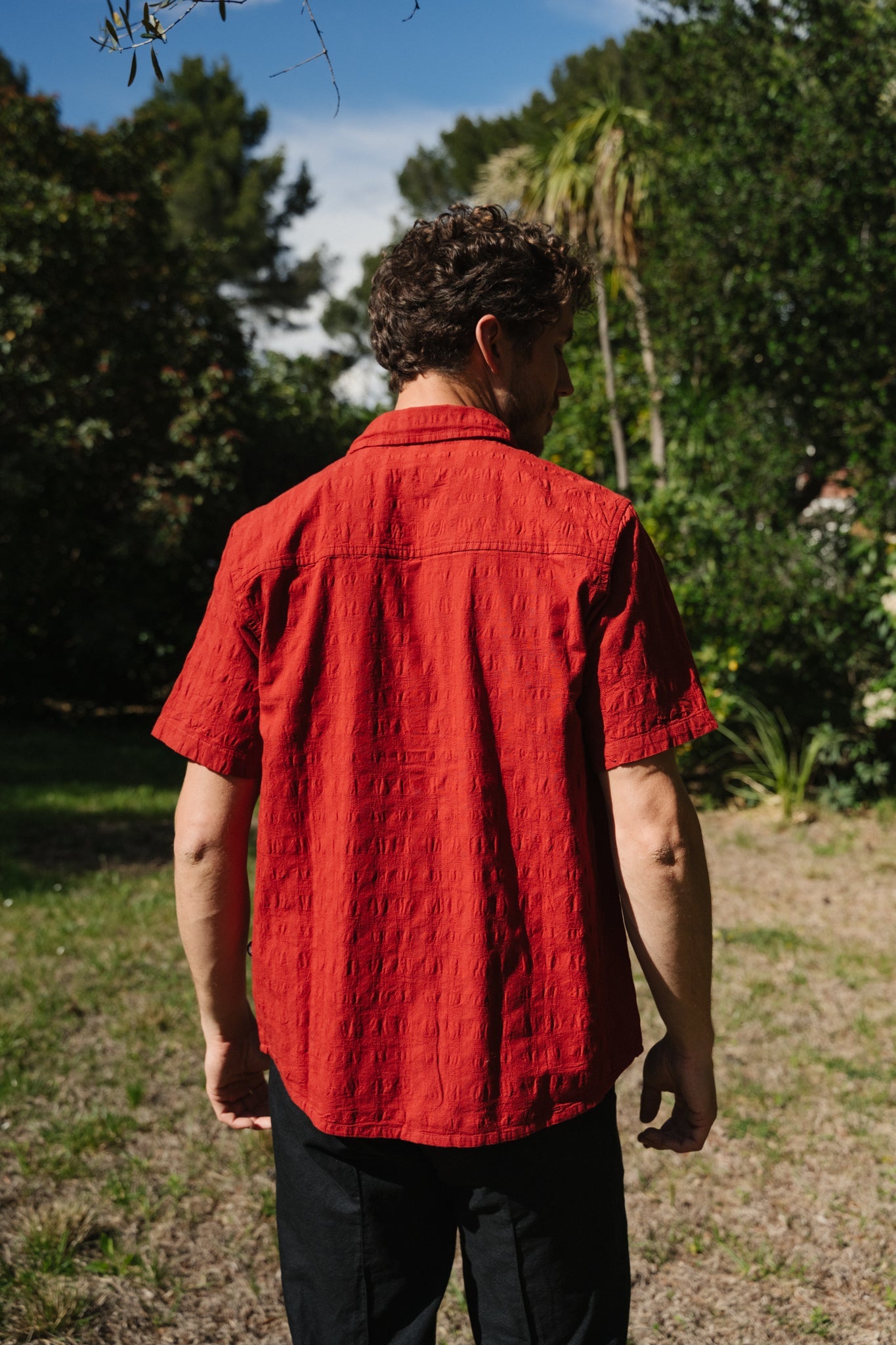 Chemise manches courtes en coton bio | orange "orangered cuadrito tom shirt"
