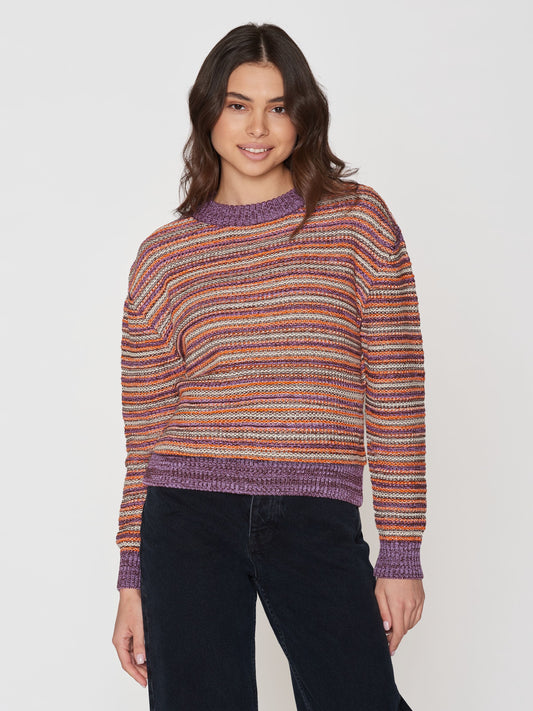Pull en tencel et coton bio | Rayé multicolore "knitted crew neck multi color stripe"