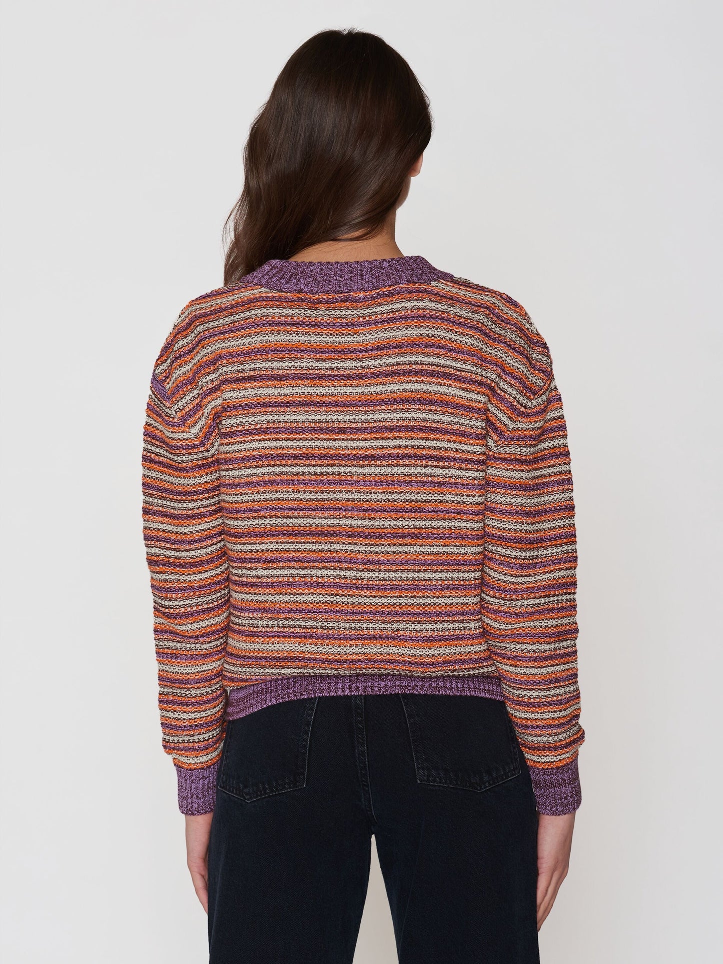 Pull en tencel et coton bio | Rayé multicolore "knitted crew neck multi color stripe"