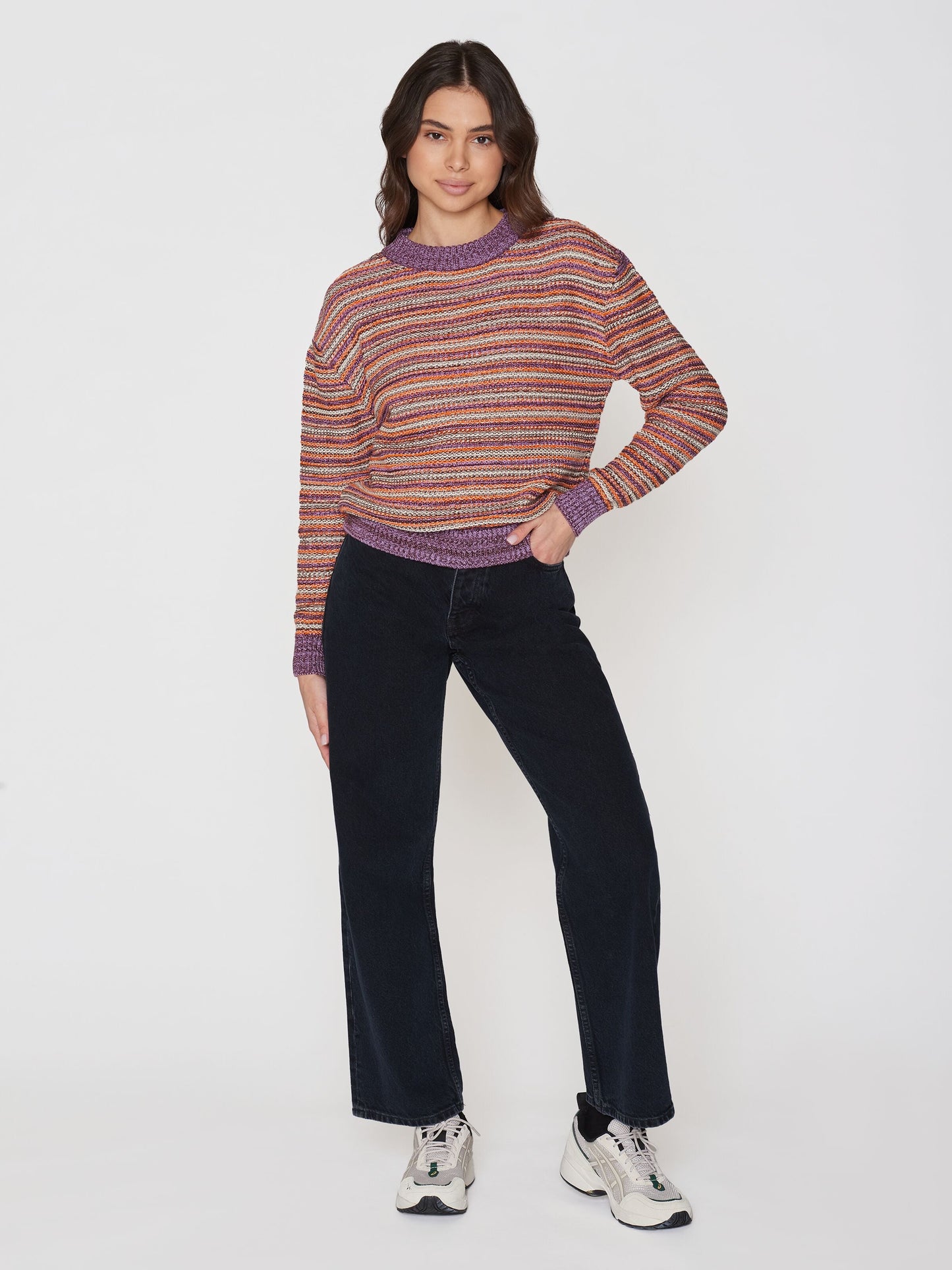 Pull en tencel et coton bio | Rayé multicolore "knitted crew neck multi color stripe"