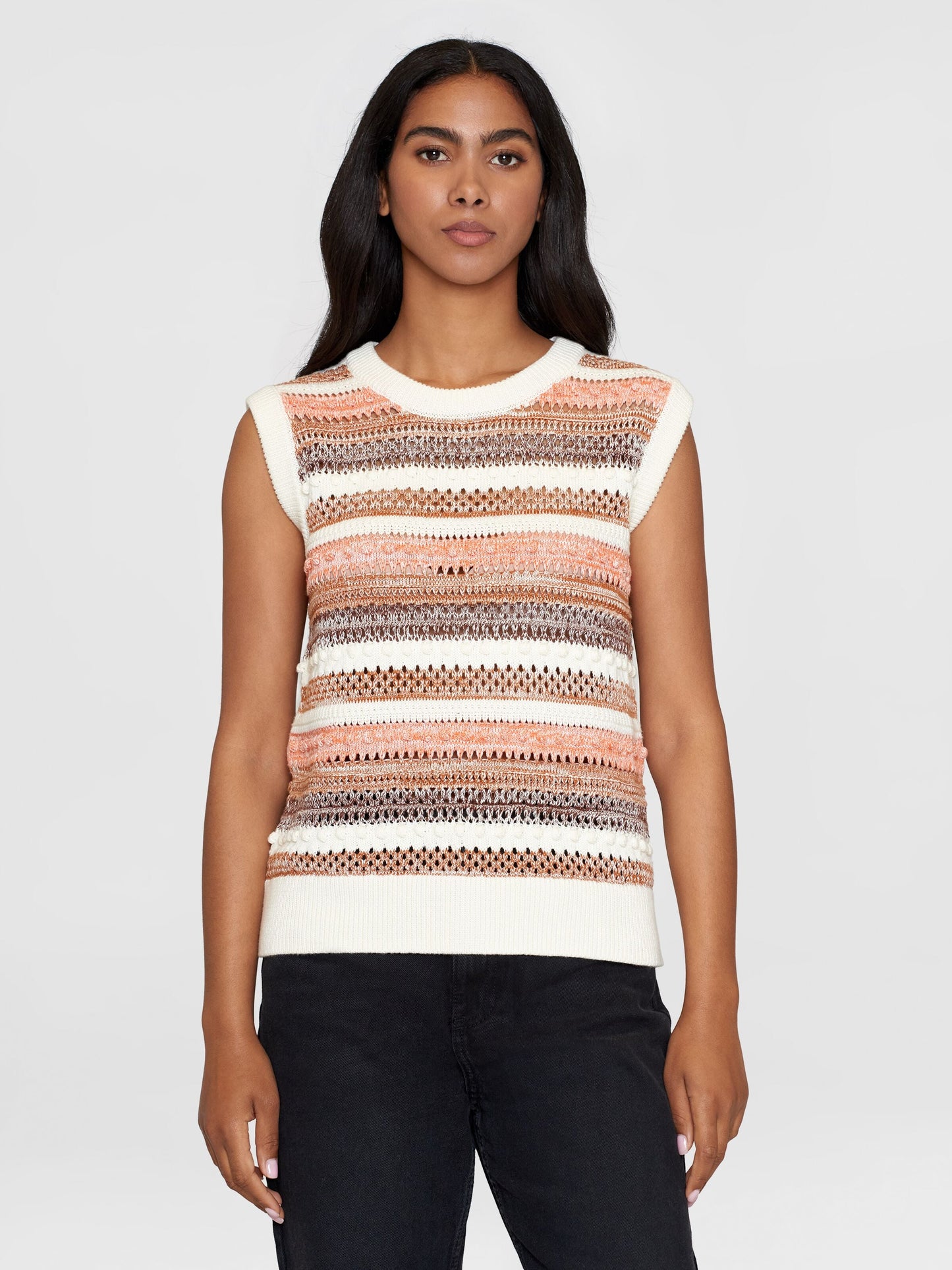 Pull sans manches en coton bio | Rayé multicolore "crew neck vest multi color stripe"