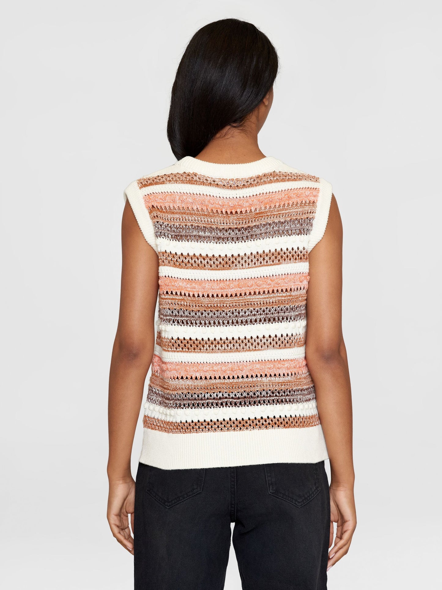 Pull sans manches en coton bio | Rayé multicolore "crew neck vest multi color stripe"