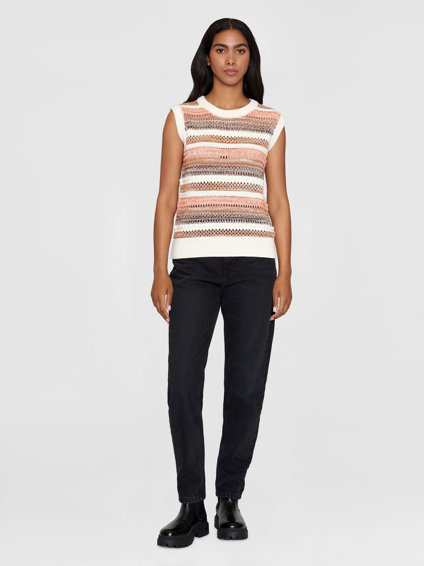 Pull sans manches en coton bio | Rayé multicolore "crew neck vest multi color stripe"